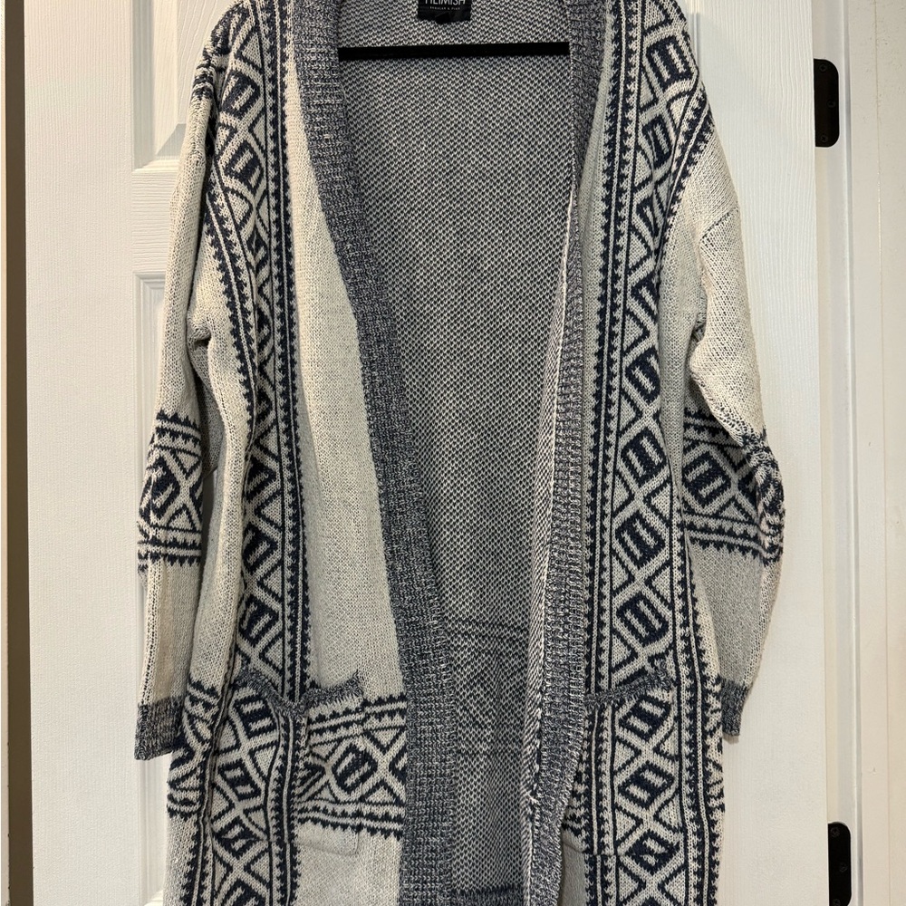 HEIMISH USA Navy and Cream Patterned Cardigan